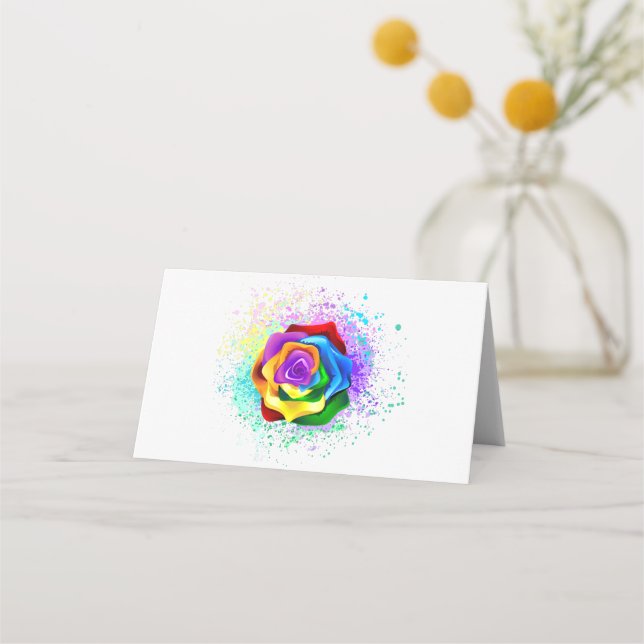 Colourful Rainbow Rose Place Card (Front)