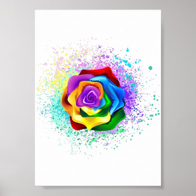 Colourful Rainbow Rose Poster (Front)