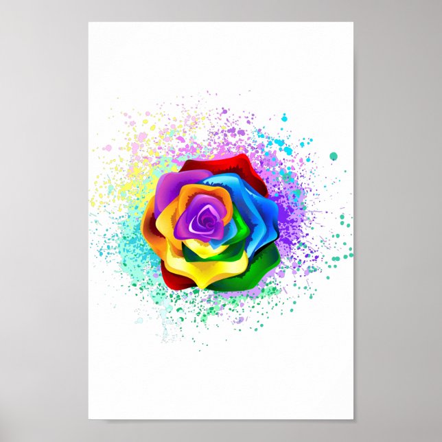 Colourful Rainbow Rose Poster (Front)