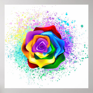 Colourful Rainbow Rose Poster