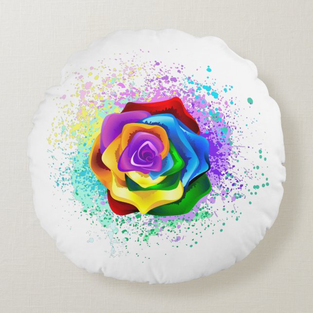 Colourful Rainbow Rose Round Pillow (Front)