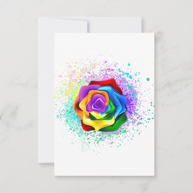 Colourful Rainbow Rose RSVP Card (Front)