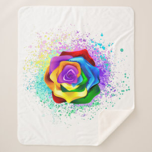 Colourful Rainbow Rose Sherpa Blanket