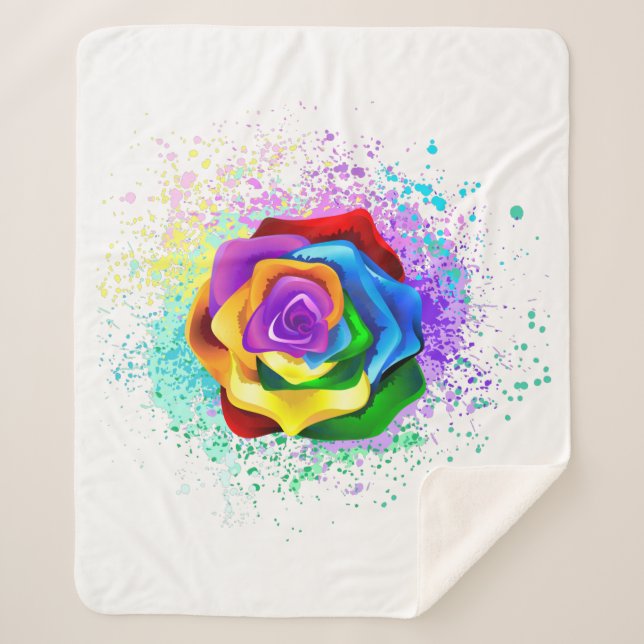Colourful Rainbow Rose Sherpa Blanket (Front)