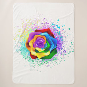 Colourful Rainbow Rose Sherpa Blanket