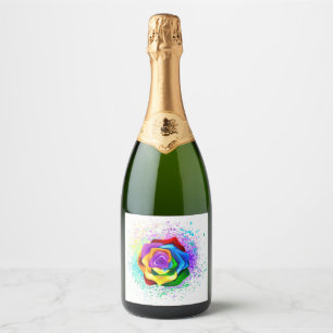 Colourful Rainbow Rose Sparkling Wine Label