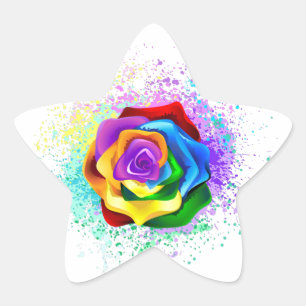 Colourful Rainbow Rose Star Sticker
