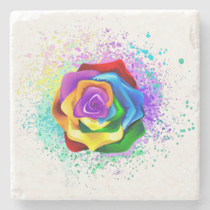 Colourful Rainbow Rose Stone Coaster