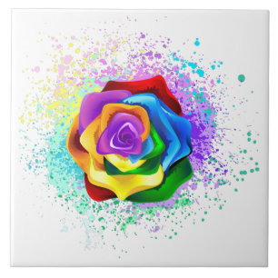 Colourful Rainbow Rose Tile