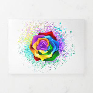Colourful Rainbow Rose Tri-Fold Card