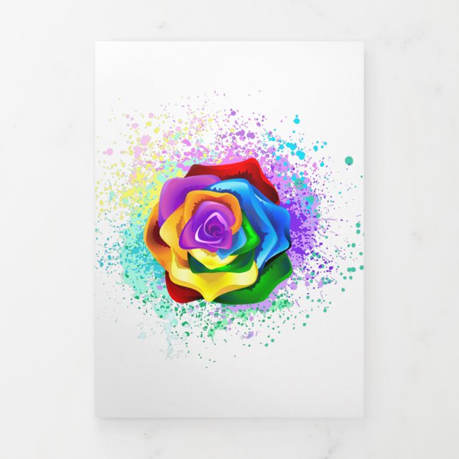 Colourful Rainbow Rose Tri-Fold Card (Cover)