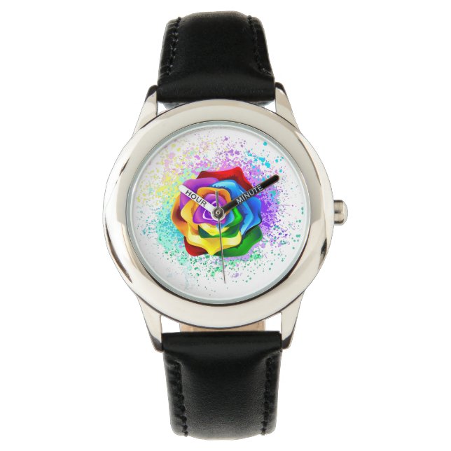 Colourful Rainbow Rose Watch (Front)