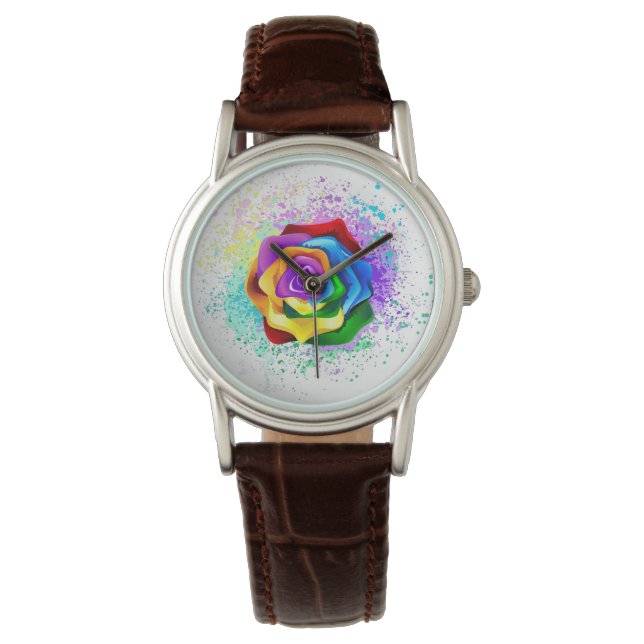 Colourful Rainbow Rose Watch (Front)