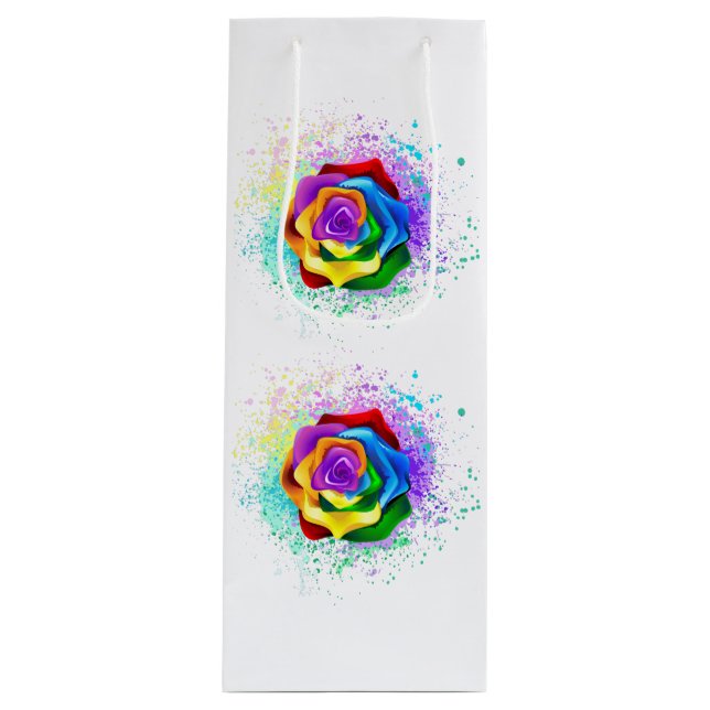 Colourful Rainbow Rose Wine Gift Bag (Front)