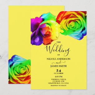 Colourful Rainbow Roses Bold Floral Wedding Invitation