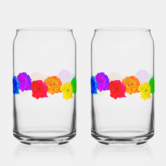  Colourful Rainbow Roses Can Glass (Front)