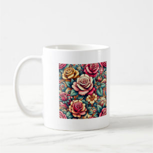 Colourful rainbow roses flowers coffee tea mug cup