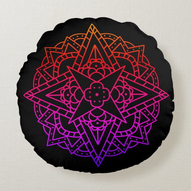Colourful Rainbow Simple Mandala  Round Pillow (Front)