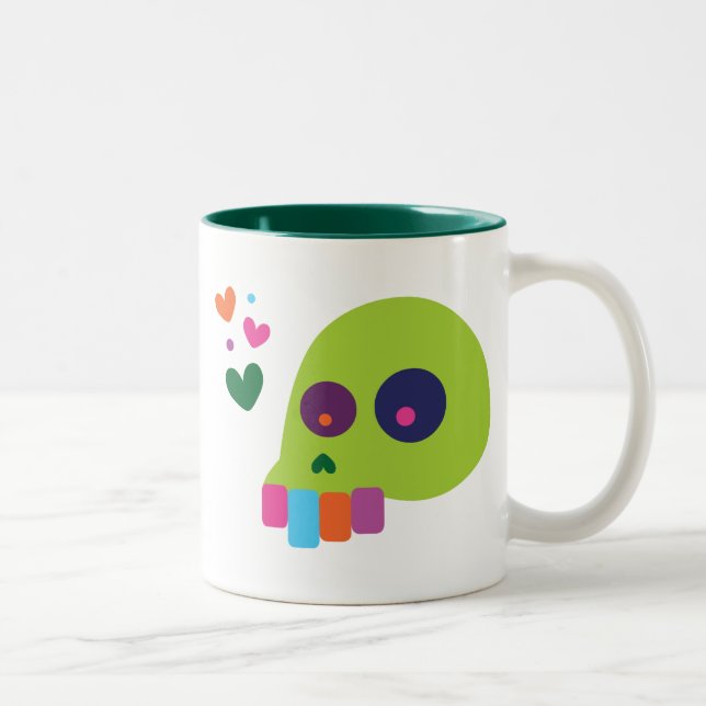 Colourful Rainbow Skull Two-Tone Coffee Mug (Right)