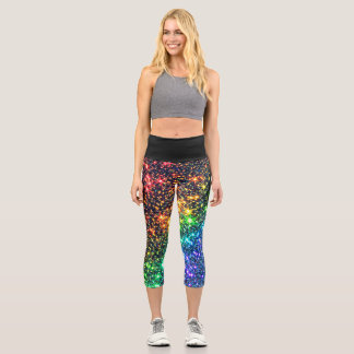 Colourful Rainbow Sparkle Stars  Capri Leggings