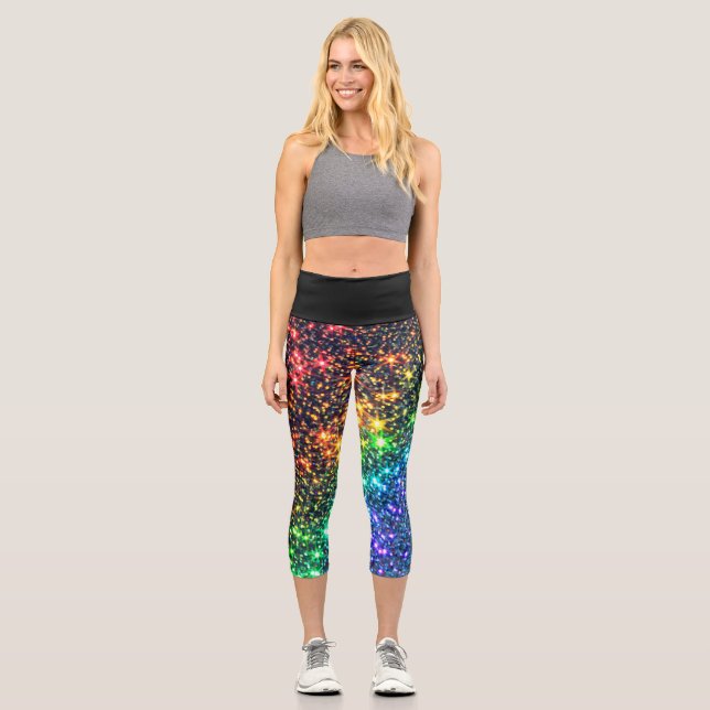 Colourful Rainbow Sparkle Stars  Capri Leggings (Front)