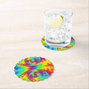 Colourful Rainbow Spiral Fractal Paper Coaster
