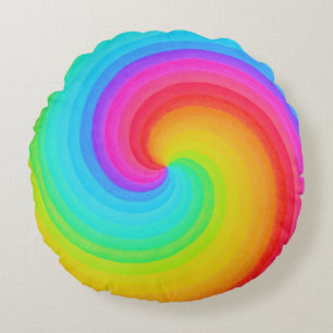 Colourful Rainbow Spiral Round Pillow