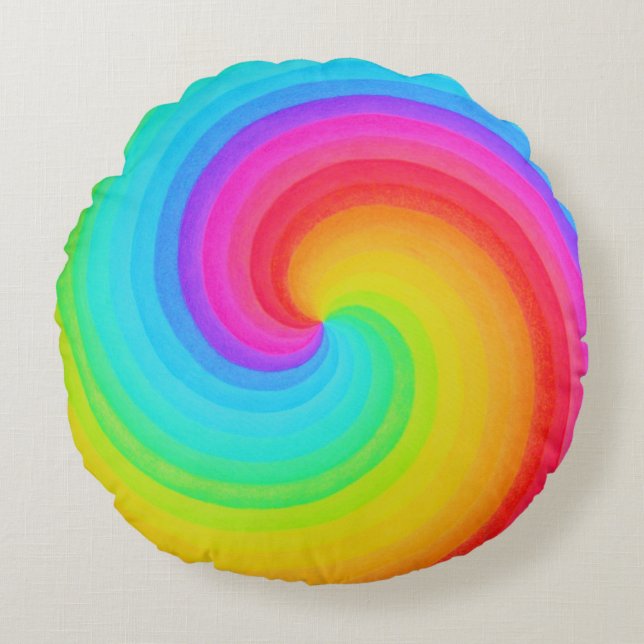 Colourful Rainbow Spiral Round Pillow (Front)