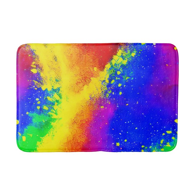 Colourful Rainbow Splattered Paint Pattern   Bath Mat (Front)