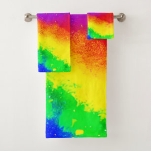 Colourful Rainbow Splattered Paint Pattern   Bath Towel Set