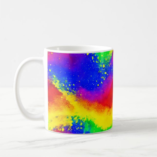 Colourful Rainbow Splattered Paint Pattern  Coffee Mug (Left)