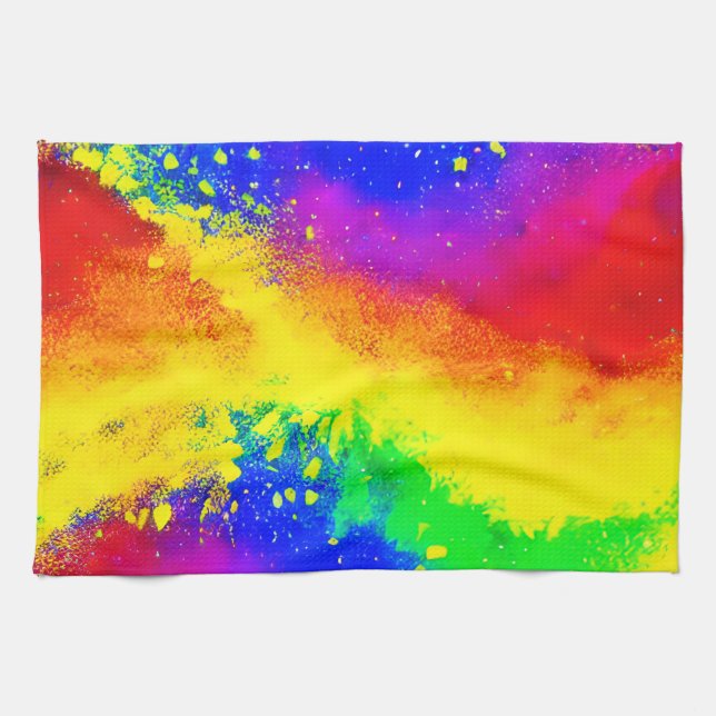 Colourful Rainbow Splattered Paint Pattern   Kitchen Towel (Horizontal)