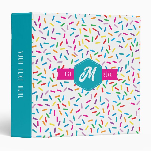 Colourful Rainbow Sprinkles Retro Monogram Binder (Front/Spine)