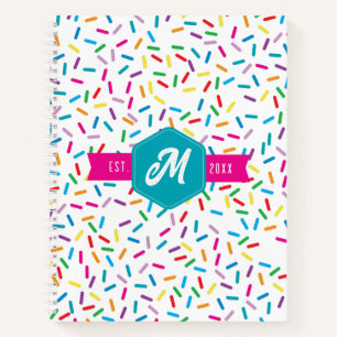 Colourful Rainbow Sprinkles Retro Monogram Notebook