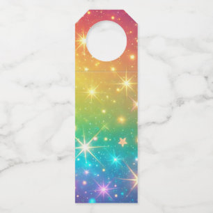 Colourful Rainbow star space Bottle Tag