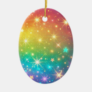 Colourful Rainbow star space Ceramic Ornament