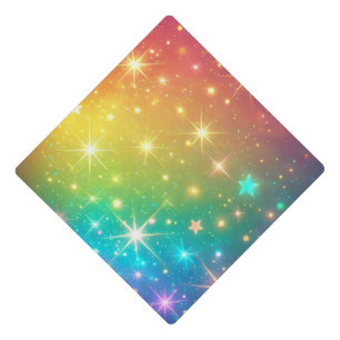 Colourful Rainbow star space Graduation Cap Topper