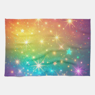 Colourful Rainbow star space Kitchen Towel