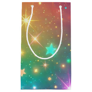 Colourful Rainbow star space Small Gift Bag