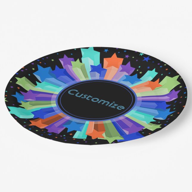 Colourful Rainbow Starburst Party Paper Plates (Angled)