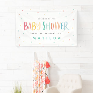 Colourful rainbow stripe and dot baby shower  banner