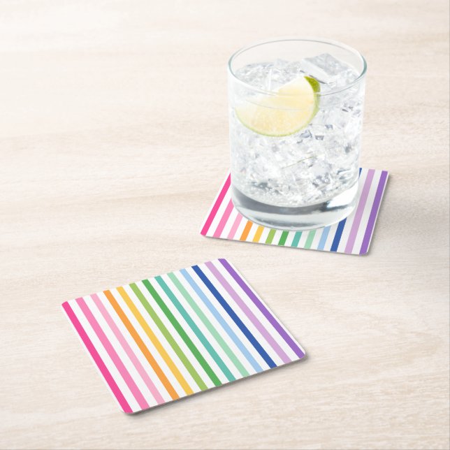 Colourful Rainbow Stripe Paper Coaster (Insitu)