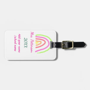 Colourful rainbow stripes add teacher name year luggage tag
