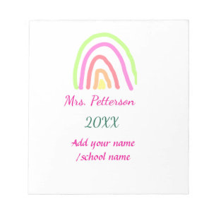 Colourful rainbow stripes add teacher name year notepad