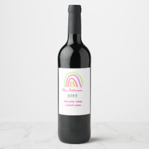Colourful rainbow stripes add teacher name year wine label