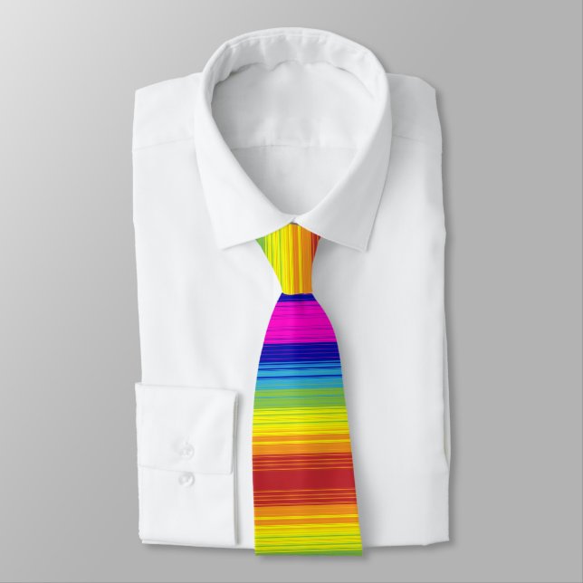 Colourful Rainbow Stripes art pattern background Tie (Tied)
