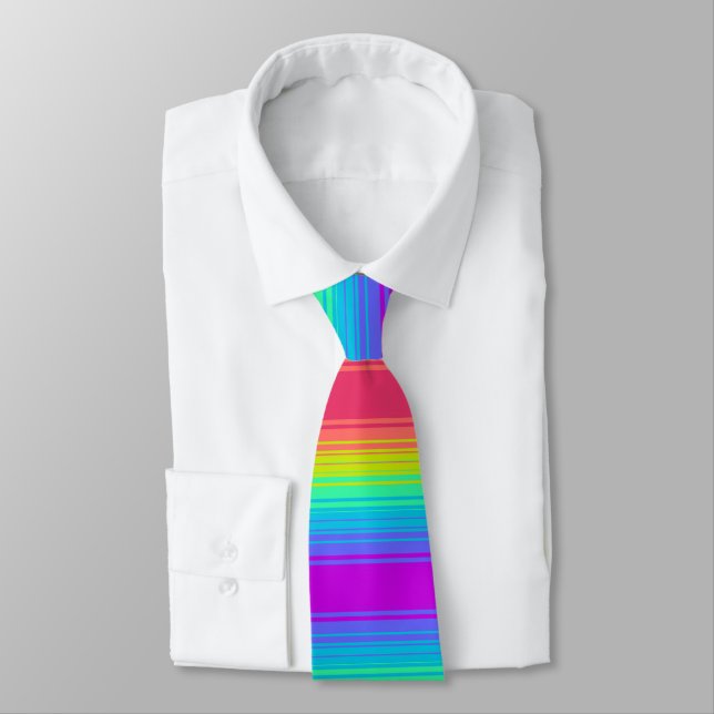 Colourful Rainbow Stripes art pattern background Tie (Tied)