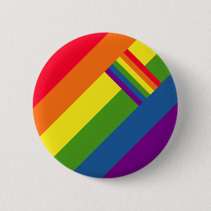 Colourful Rainbow Stripes Celebration with Flag 2 Inch Round Button