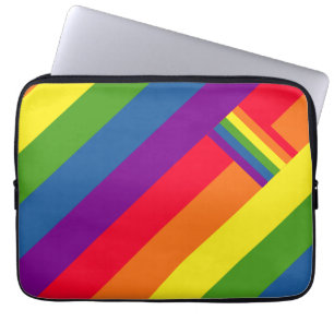 Colourful Rainbow Stripes Celebration with Flag Laptop Sleeve