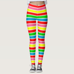 COLOURFUL RAINBOW STRIPE RIBBON DESIGN BLACK LEGGINGS